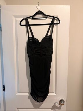 Oh Polly Black Mesh-Trim Bodycon Mini Dress